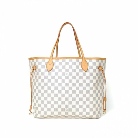 LOUIS VUITTON Neverfull中號31無子袋白棋格PVC金扣2011肩背包