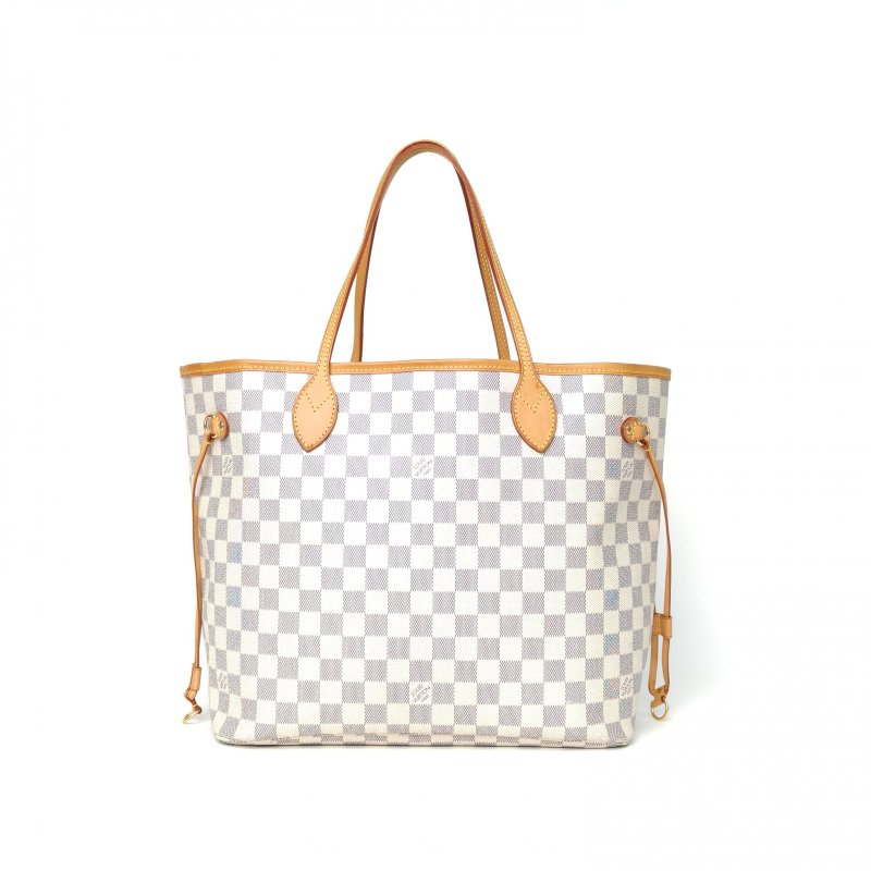 LOUIS VUITTON Neverfull中號31無子袋白棋格PVC金扣2011肩背包-0