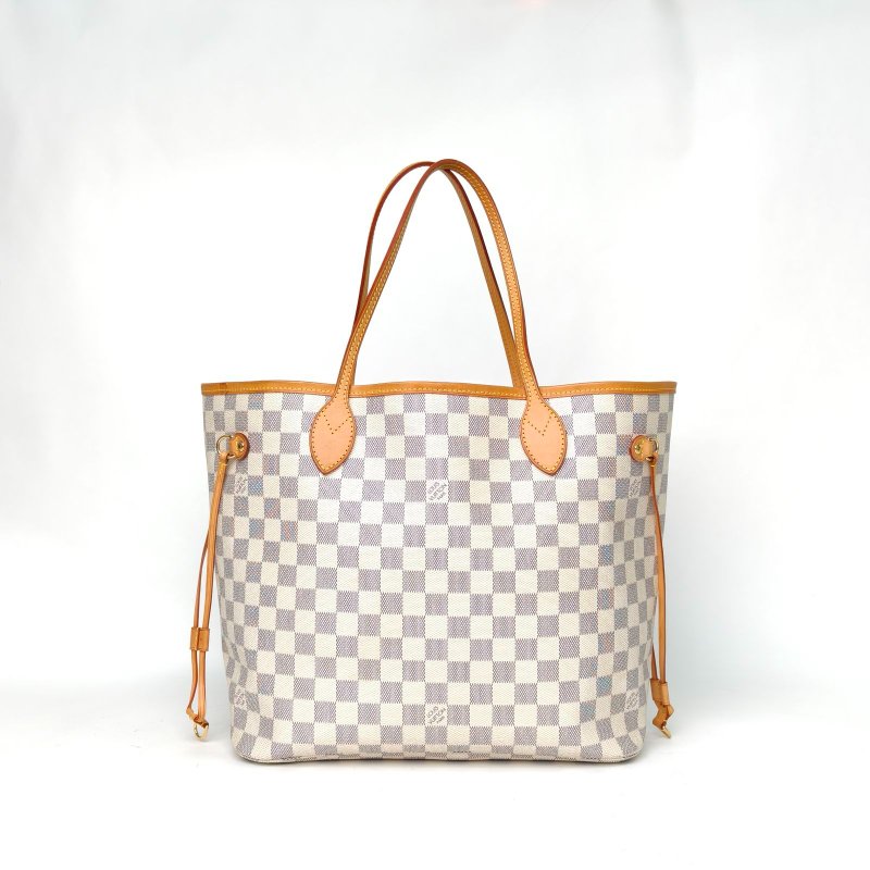 LOUIS VUITTON Neverfull中號31無子袋白棋格PVC金扣2011肩背包-2