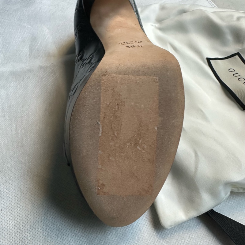 GUCCI 藍綠色皮革魚口高跟鞋-12