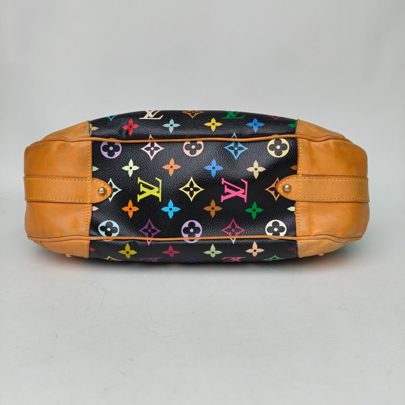LOUIS VUITTON 中古南瓜單肩包黑三彩PVC金扣2009肩背包-4
