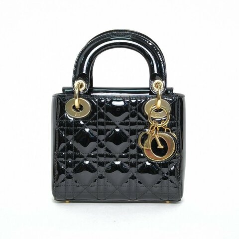 DIOR Lady戴妃包三格黑色漆皮金扣2019肩背包