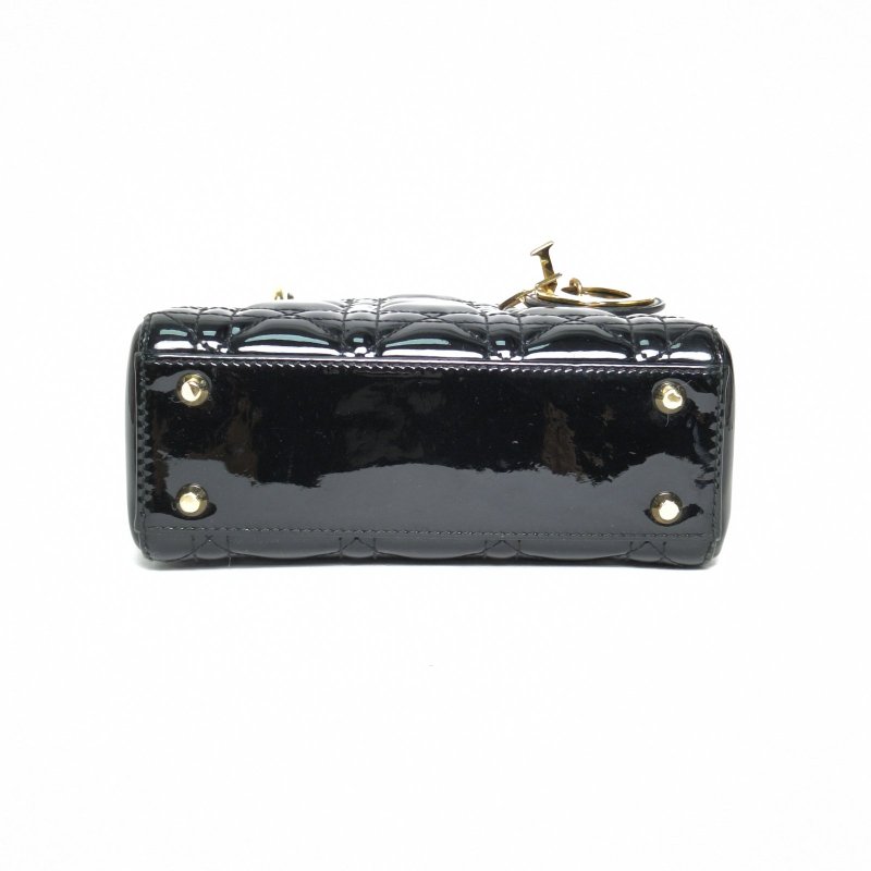 DIOR Lady戴妃包三格黑色漆皮金扣2019肩背包-4