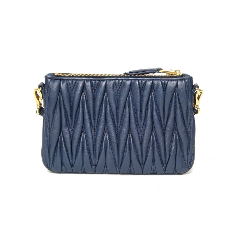 MIU MIU 藍色羊皮褶皺雙層風琴斜挎包肩背包-2