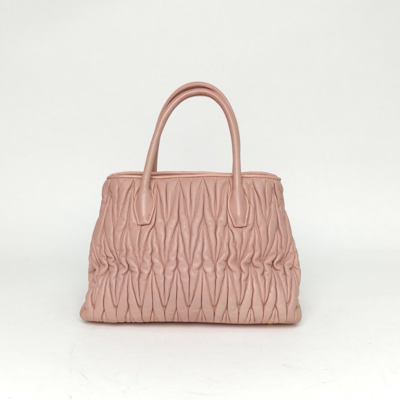 MIU MIU 粉色羊皮金扣matelasse褶皺手提單肩包肩背包-2