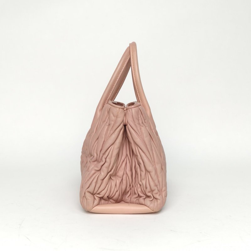 MIU MIU 粉色羊皮金扣matelasse褶皺手提單肩包肩背包-3