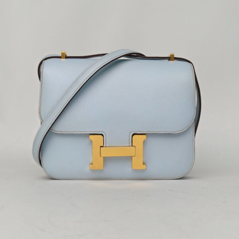 HERMES Constance康康19T0霧霾藍Epsom皮Y刻金扣肩背包-0