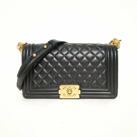 CHANEL Leboy中號25黑色羊皮21開金扣肩背包