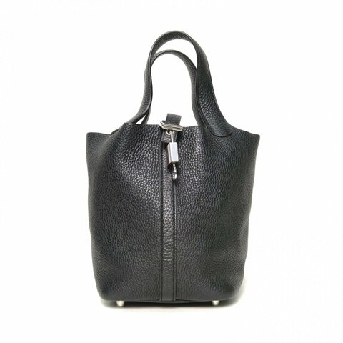 HERMES Picotin18菜籃子89黑色TC皮D刻銀扣肩背包