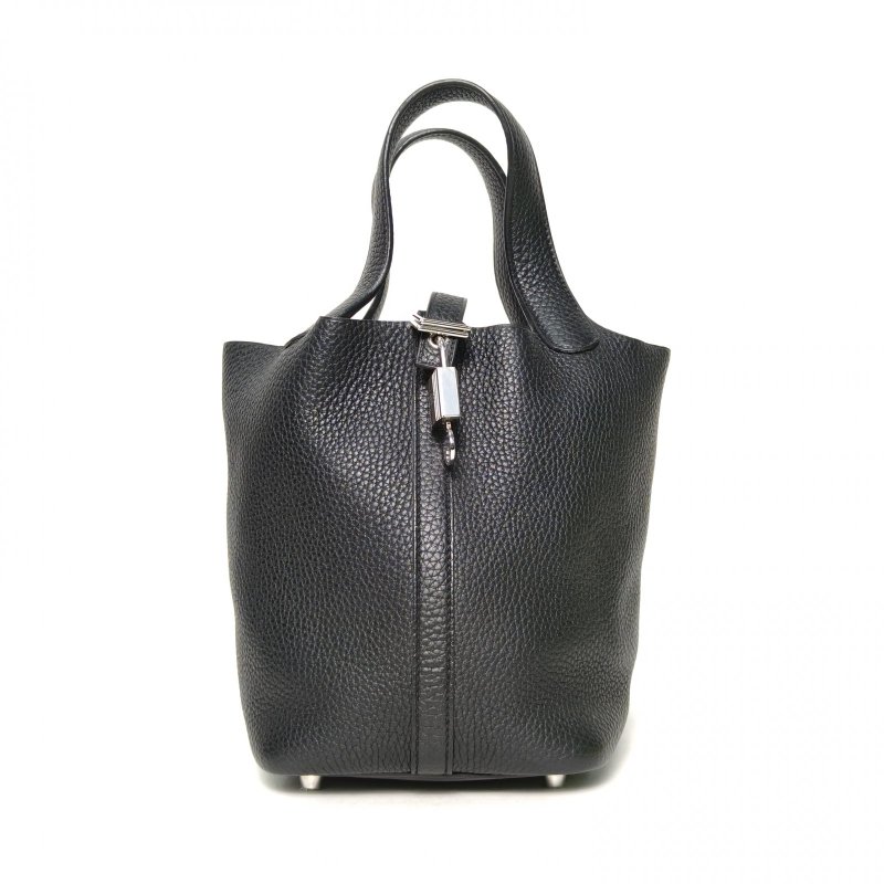 HERMES Picotin18菜籃子89黑色TC皮D刻銀扣肩背包-0