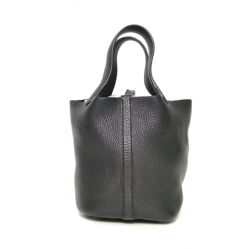 HERMES Picotin18菜籃子89黑色TC皮D刻銀扣肩背包-2