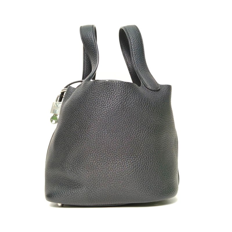 HERMES Picotin18菜籃子89黑色TC皮D刻銀扣肩背包-3