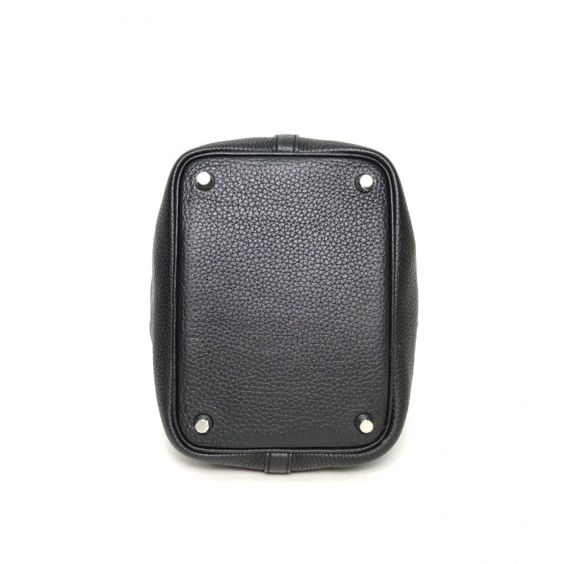 HERMES Picotin18菜籃子89黑色TC皮D刻銀扣肩背包-4