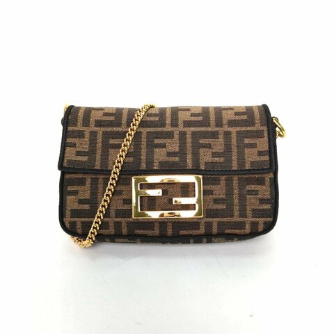 FENDI 老花帆布Baguette法棍包肩背包