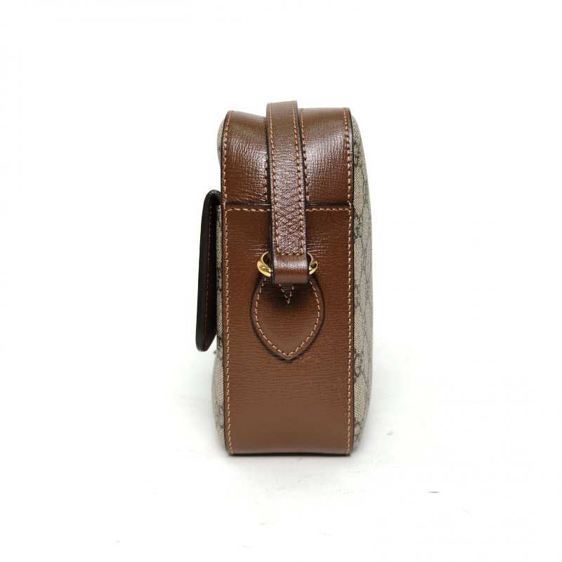 GUCCI 馬銜扣1955相機包小號老花PVC金扣肩背包-1