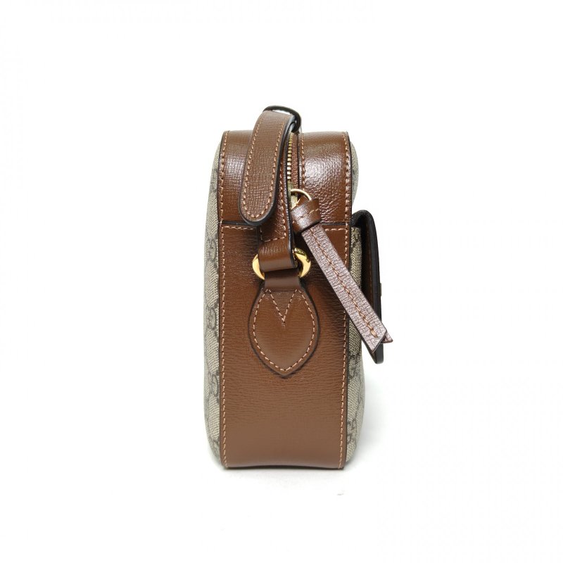 GUCCI 馬銜扣1955相機包小號老花PVC金扣肩背包-3