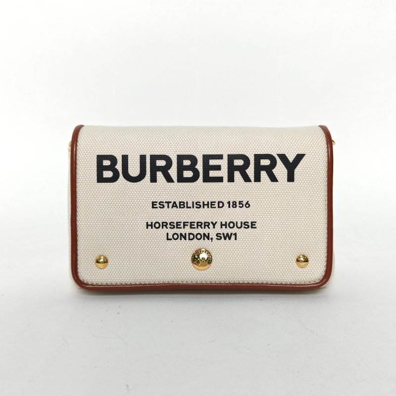 Burberry 棕色牛皮帆布HorseferryHouseLondon印花郵差包18/肩背包-0