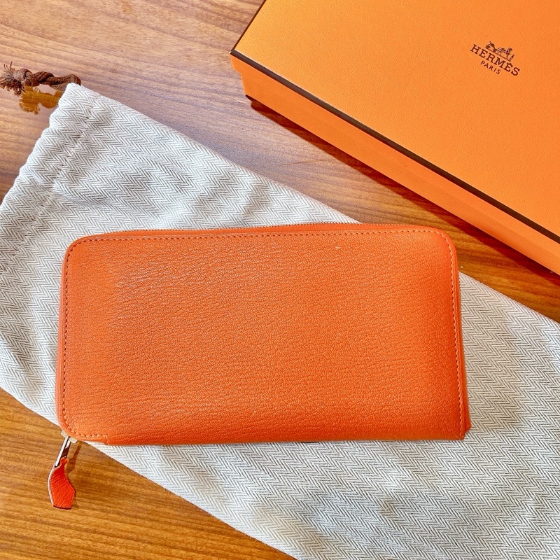 【近新閒置品】HERMES愛馬仕橘 橙色長款拉鍊錢包epson皮 T刻內襯全皮長夾財布-2