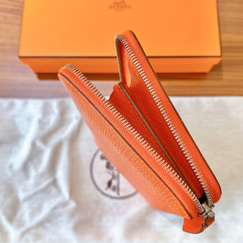 【近新閒置品】HERMES愛馬仕橘 橙色長款拉鍊錢包epson皮 T刻內襯全皮長夾財布-4