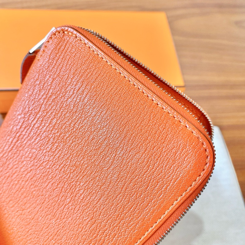 【近新閒置品】HERMES愛馬仕橘 橙色長款拉鍊錢包epson皮 T刻內襯全皮長夾財布-5