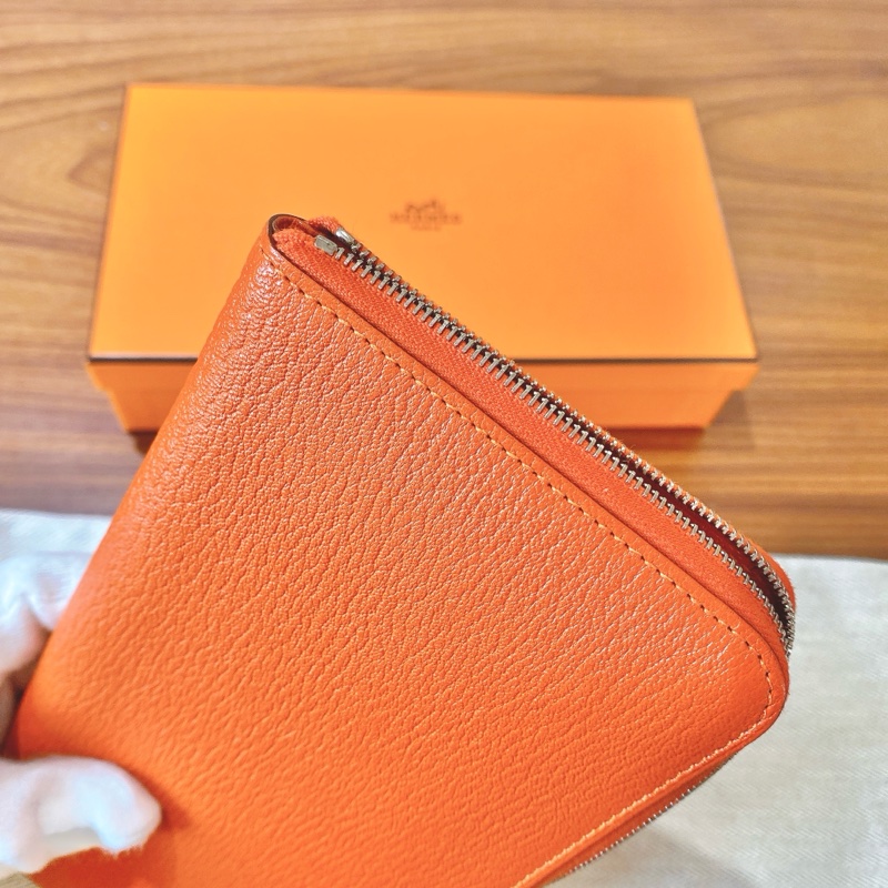 【近新閒置品】HERMES愛馬仕橘 橙色長款拉鍊錢包epson皮 T刻內襯全皮長夾財布-6