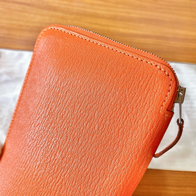 【近新閒置品】HERMES愛馬仕橘 橙色長款拉鍊錢包epson皮 T刻內襯全皮長夾財布-9