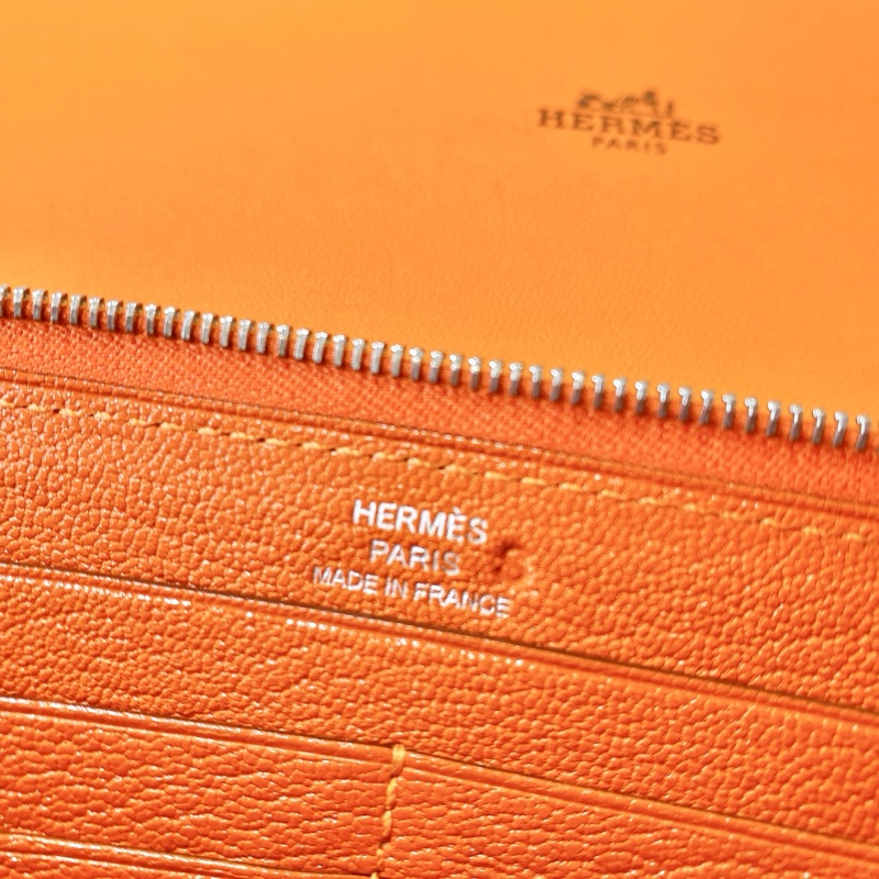 【近新閒置品】HERMES愛馬仕橘 橙色長款拉鍊錢包epson皮 T刻內襯全皮長夾財布-12
