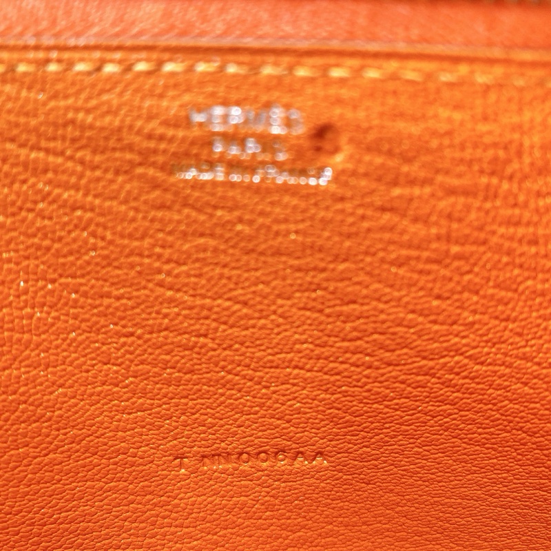 【近新閒置品】HERMES愛馬仕橘 橙色長款拉鍊錢包epson皮 T刻內襯全皮長夾財布-13