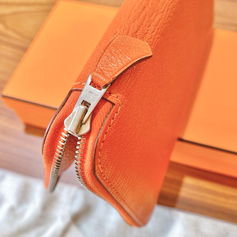 【近新閒置品】HERMES愛馬仕橘 橙色長款拉鍊錢包epson皮 T刻內襯全皮長夾財布-14