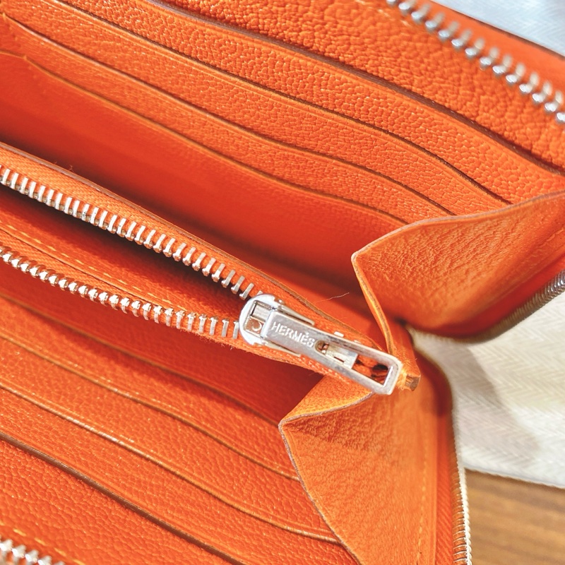 【近新閒置品】HERMES愛馬仕橘 橙色長款拉鍊錢包epson皮 T刻內襯全皮長夾財布-15