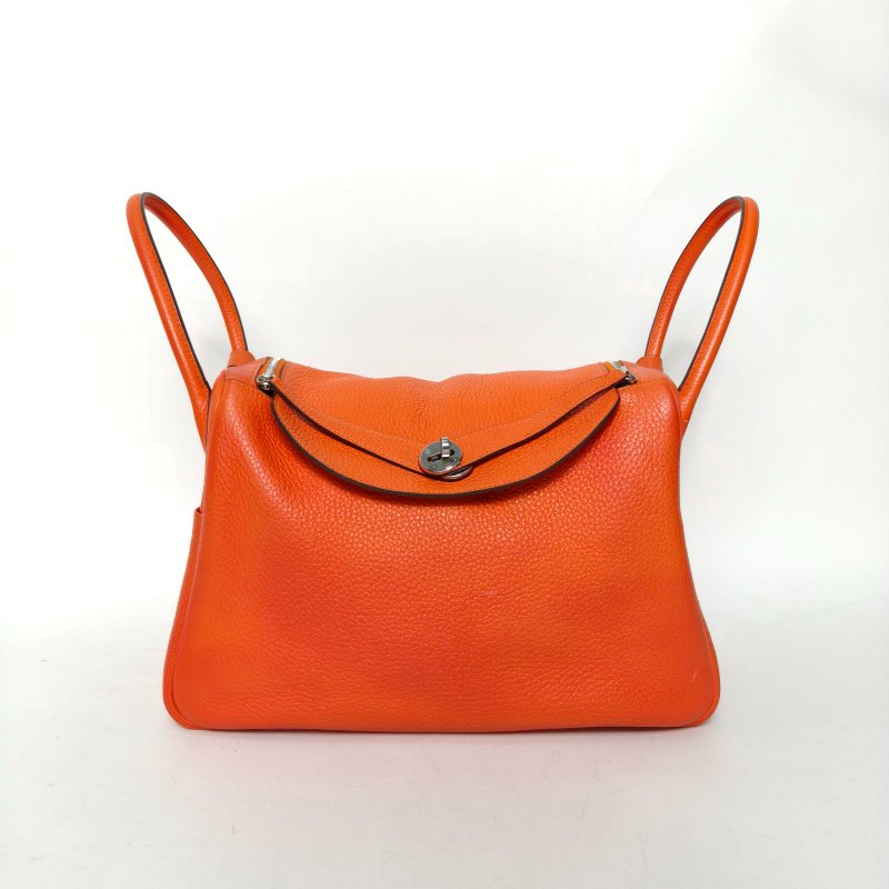 HERMES Lindy3493愛馬仕橙TC皮T刻銀扣肩背包-0