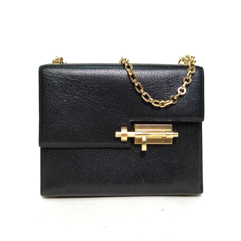 HERMES Verrou手槍包Mini1789黑色Chevre山羊皮C刻金扣肩背包-0