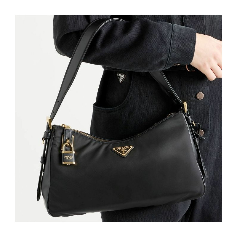 PRADA Emme 大號尼龍與皮革肩背包 1BC232 V ODO 2C8Q F0002-3