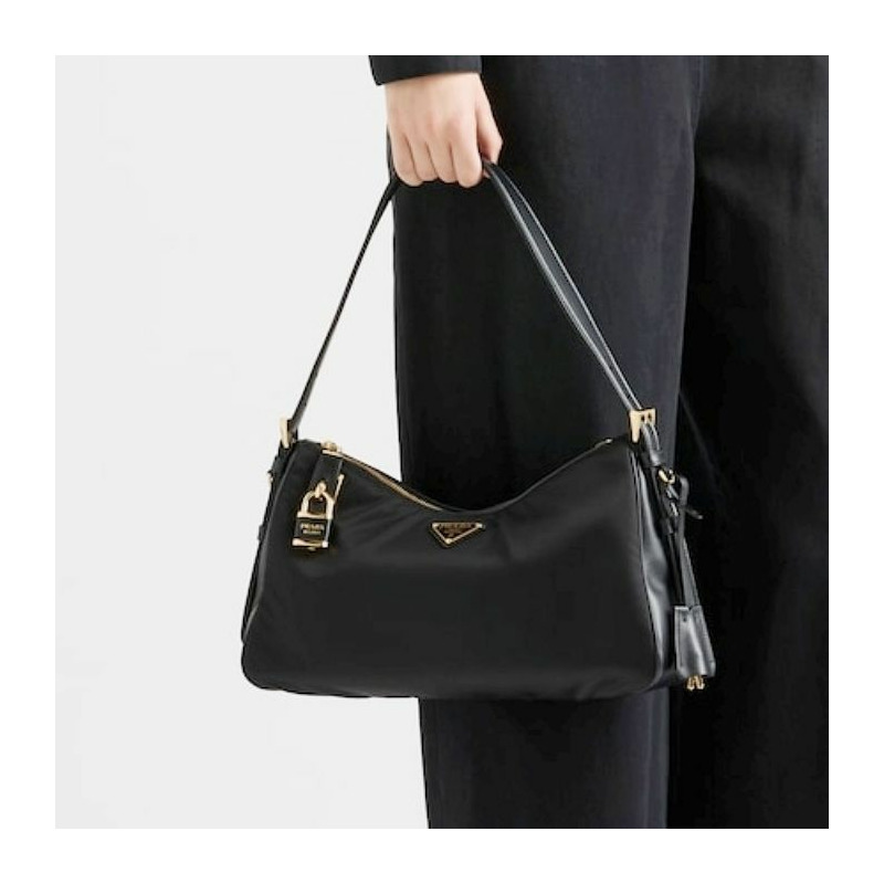 PRADA Emme 大號尼龍與皮革肩背包 1BC232 V ODO 2C8Q F0002-5