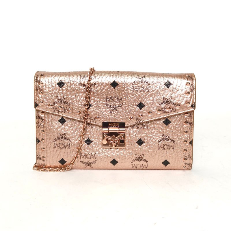 MCM 玫瑰金PVC玫瑰金扣鉚釘信封包斜挎包扣肩背包-0