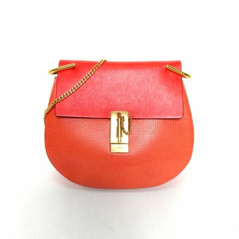 CHLOE Drew小豬包小號橘色牛皮肩背包