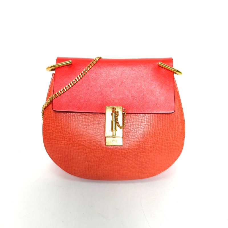 CHLOE Drew小豬包小號橘色牛皮肩背包-0