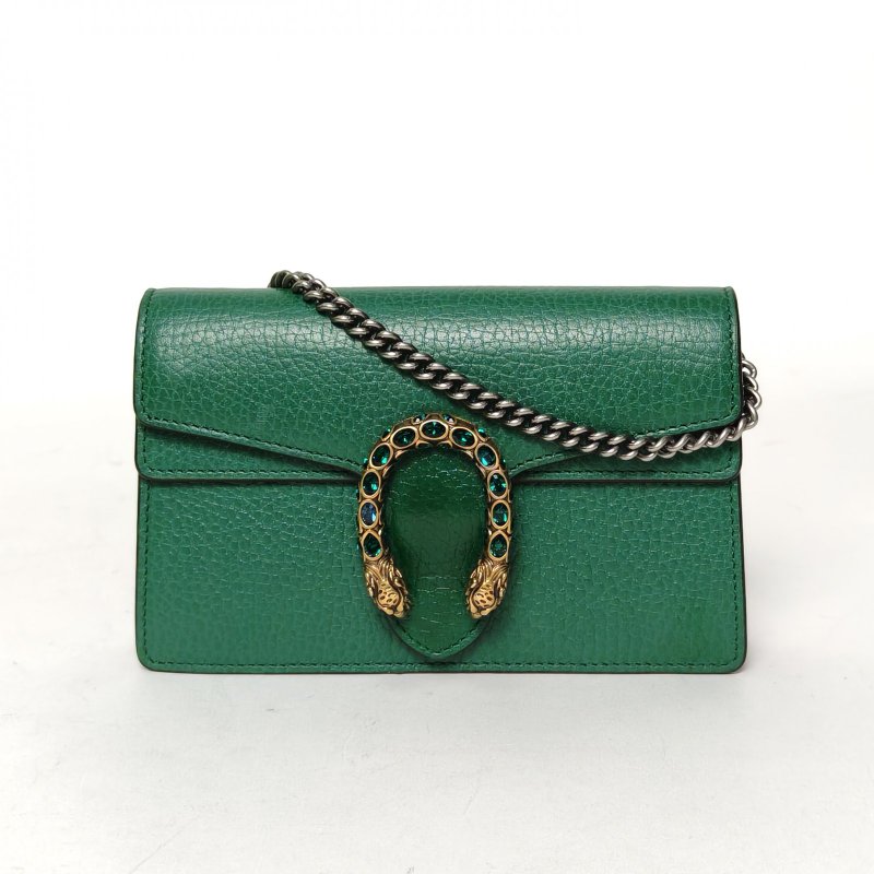 GUCCI Dionysus酒神超Mini16.5翡翠綠牛皮鑽扣肩背包-0