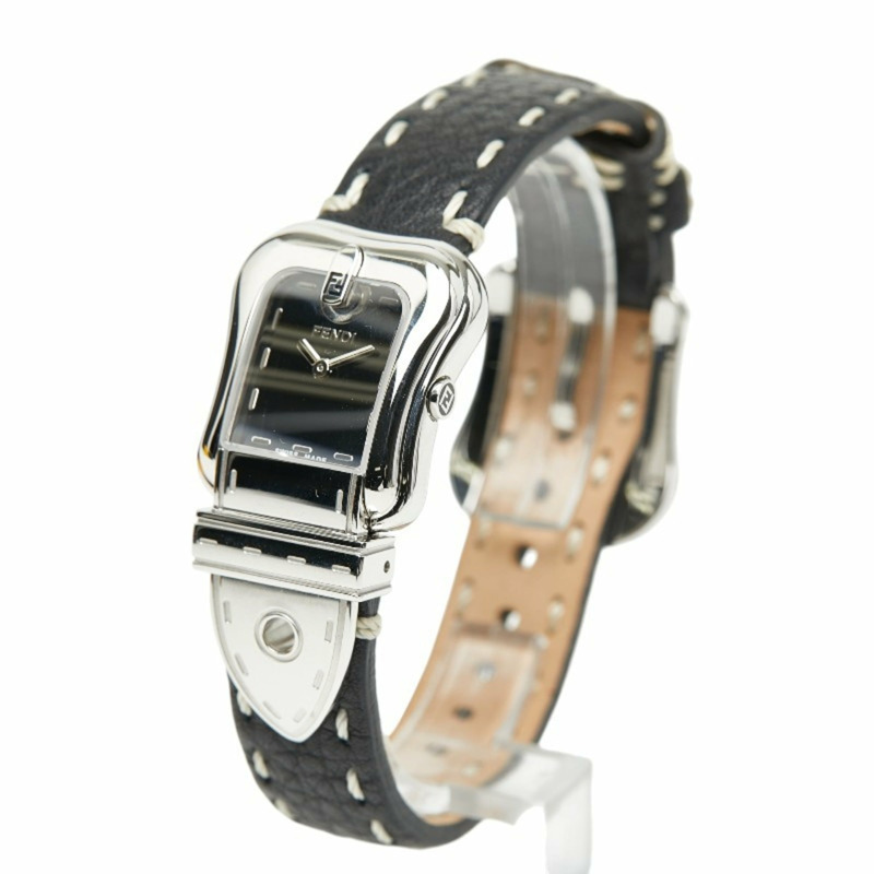 Fendi B-FENDI 女士腕錶 3800L 石英錶 黑色錶盤 不鏽鋼錶帶 皮革錶帶-1