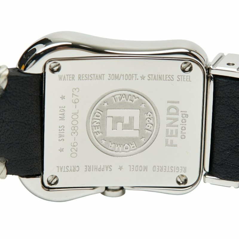 Fendi B-FENDI 女士腕錶 3800L 石英錶 黑色錶盤 不鏽鋼錶帶 皮革錶帶-3