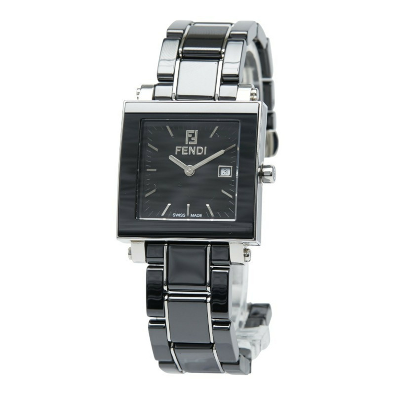 Fendi Quadro 6200G 石英腕錶，黑色錶盤，陶瓷錶殼，不鏽鋼錶帶，男款-1