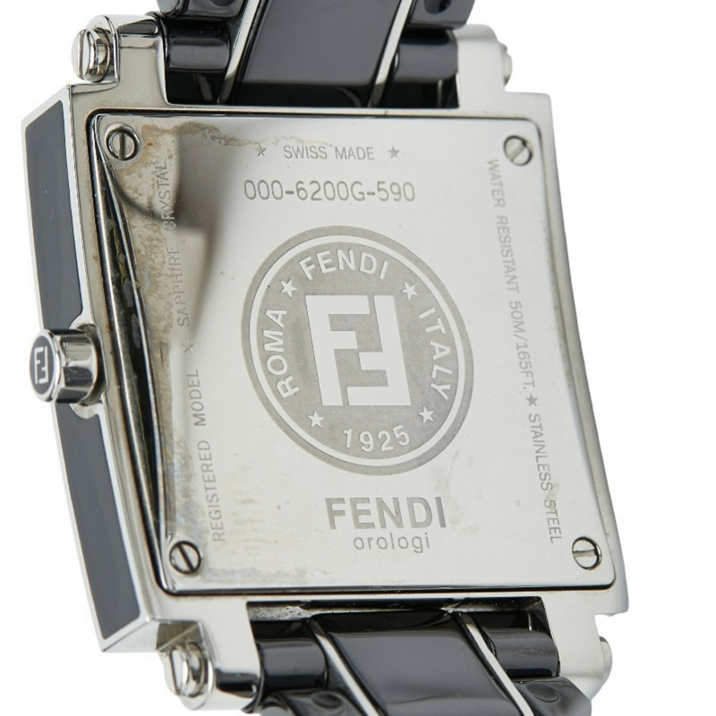 Fendi Quadro 6200G 石英腕錶，黑色錶盤，陶瓷錶殼，不鏽鋼錶帶，男款-3
