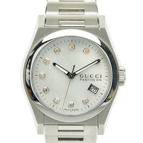 Gucci Pantheon貝殼錶盤腕錶，115.4毫米石英機芯，銀色錶盤，不鏽鋼錶殼，男士，GUCCI