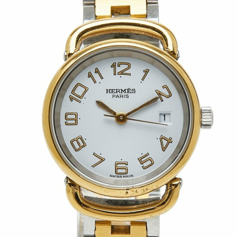 愛馬仕 Pullman 女士腕錶，石英機芯，白色錶盤，不銹鋼鍍層，愛馬仕