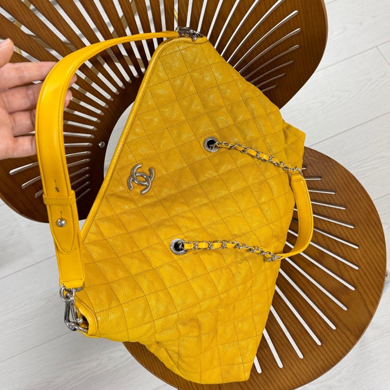 香奈兒 Chanel 2way hobo黃色 荔枝牛皮-0