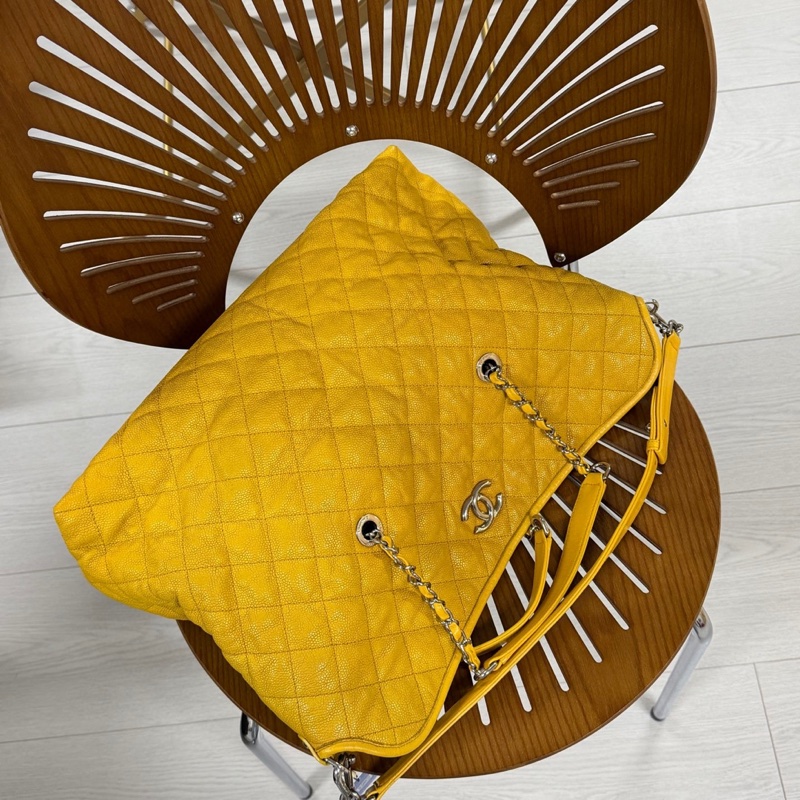 香奈兒 Chanel 2way hobo黃色 荔枝牛皮-1