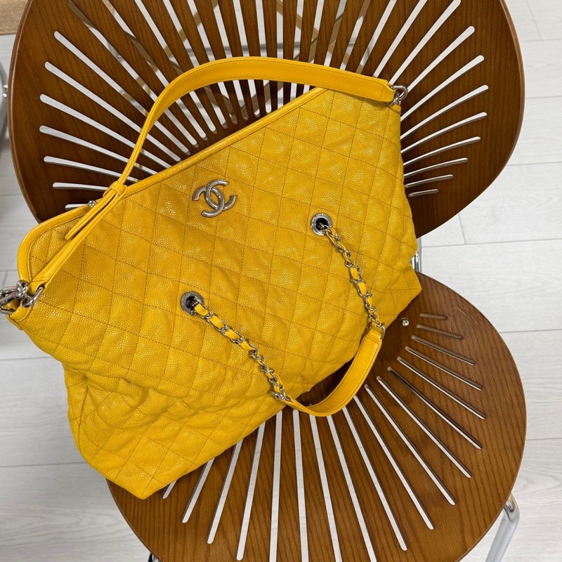 香奈兒 Chanel 2way hobo黃色 荔枝牛皮-2