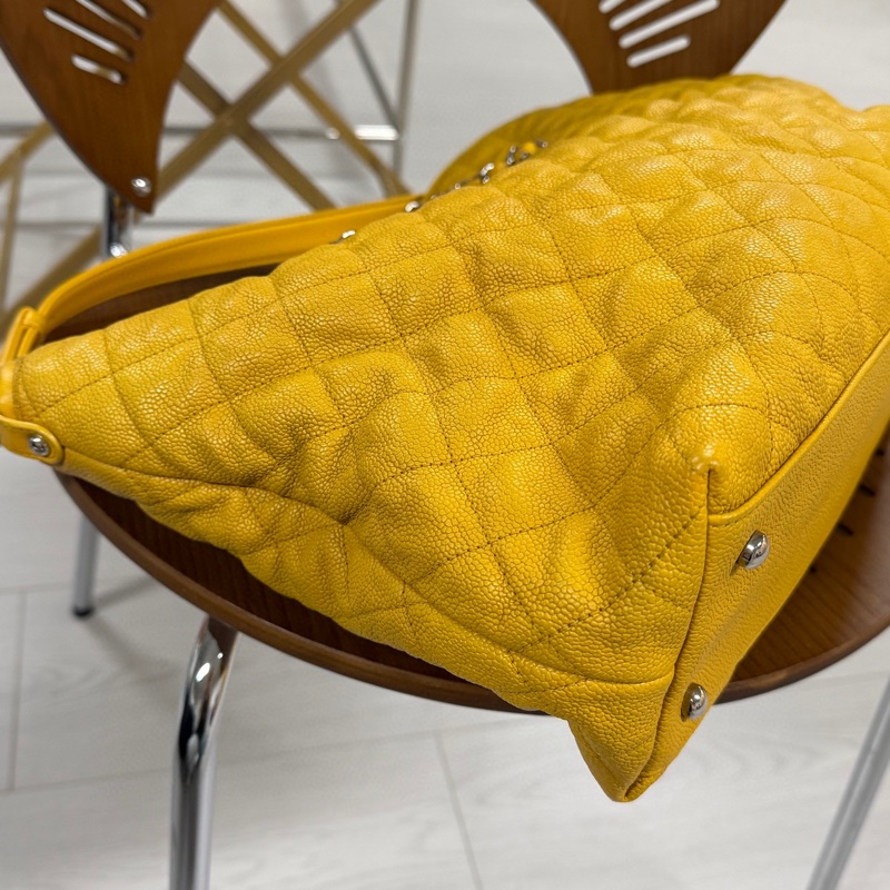香奈兒 Chanel 2way hobo黃色 荔枝牛皮-5