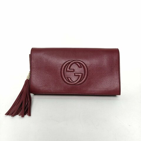 GUCCI 紫色牛皮soho流蘇手拿包肩背包