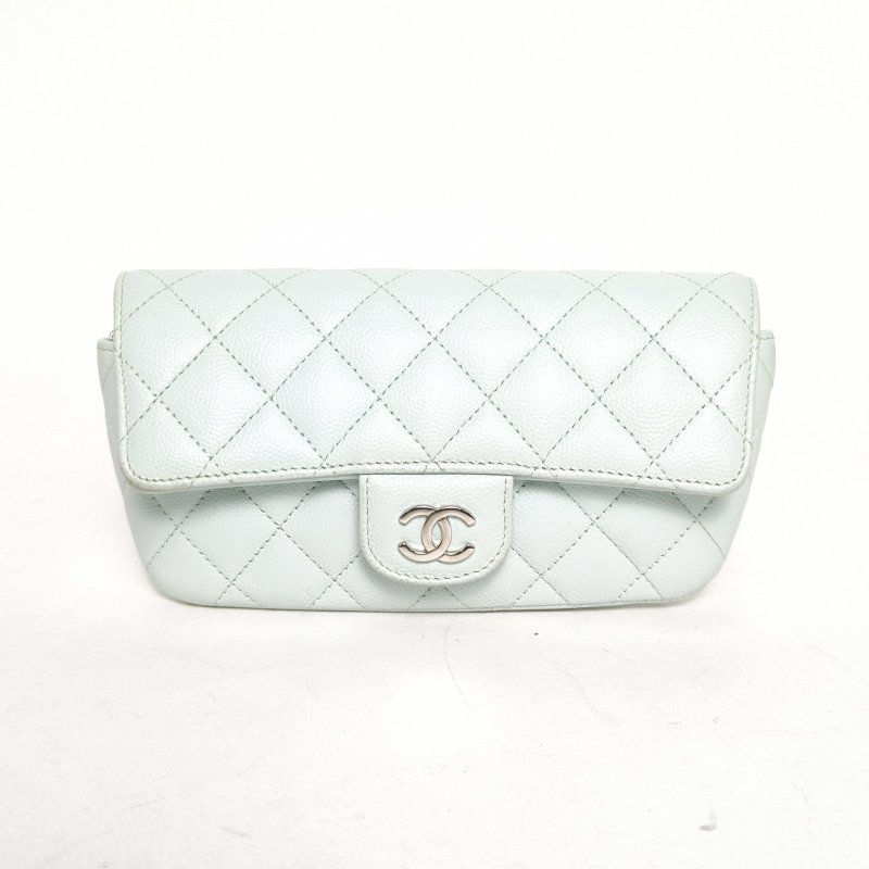 CHANEL 21ssCF經典鏈條眼鏡包藍色荔枝牛皮31開銀扣肩背包-0